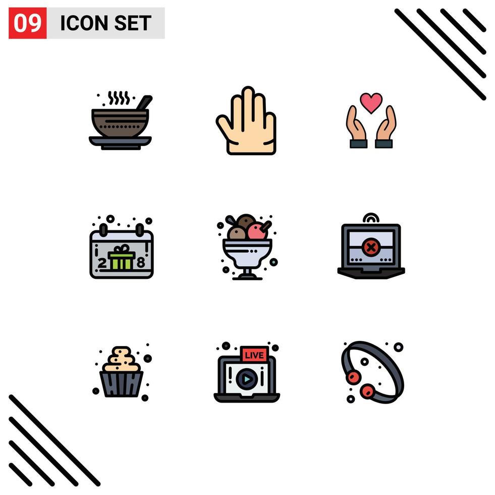 Packung mit 9 modernen Filledline-Flachfarben Zeichen und Symbolen für Web-Printmedien wie Food Café Hand Thanksgiving Geschenkbox editierbare Vektordesign-Elemente vektor