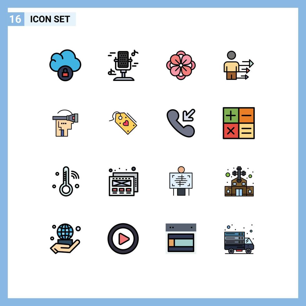 grupp av 16 platt Färg fylld rader tecken och symboler för headsetet virtuell anemon blomma modern företag redigerbar kreativ vektor design element