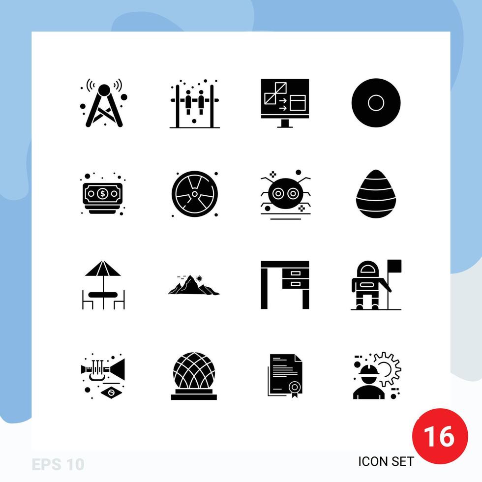 redigerbar vektor linje packa av 16 enkel fast glyfer av pengar bank app spela in utveckling redigerbar vektor design element