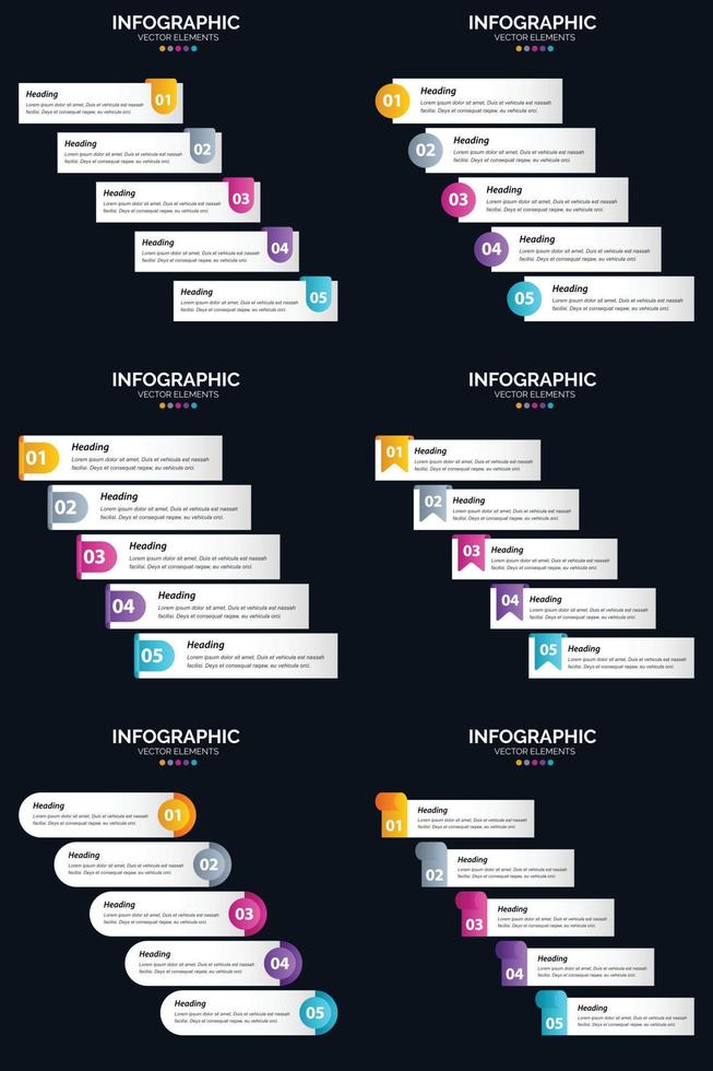 vektor 6 infographics packa presentation glida mall 5 steg cykel diagram och tidslinjer