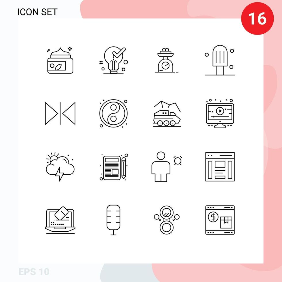 16 kreative Symbole, moderne Zeichen und Symbole von horizontalen, bearbeitbaren Vektordesign-Elementen für das Eis-Zecken-Dessert-Gewicht vektor
