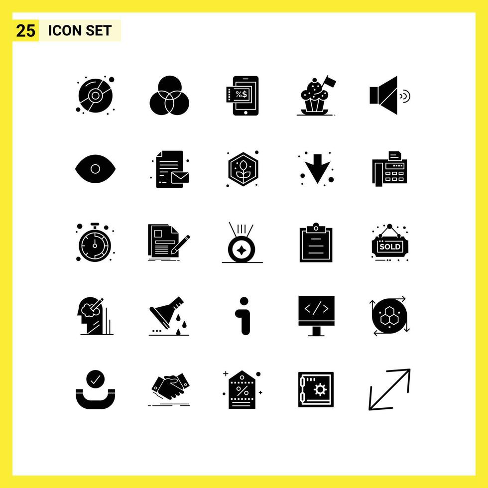 25 universelle solide Glyphenzeichen Symbole von Lautsprecherfahne mobiler Kochmütze Kochmütze editierbare Vektordesign-Elemente vektor