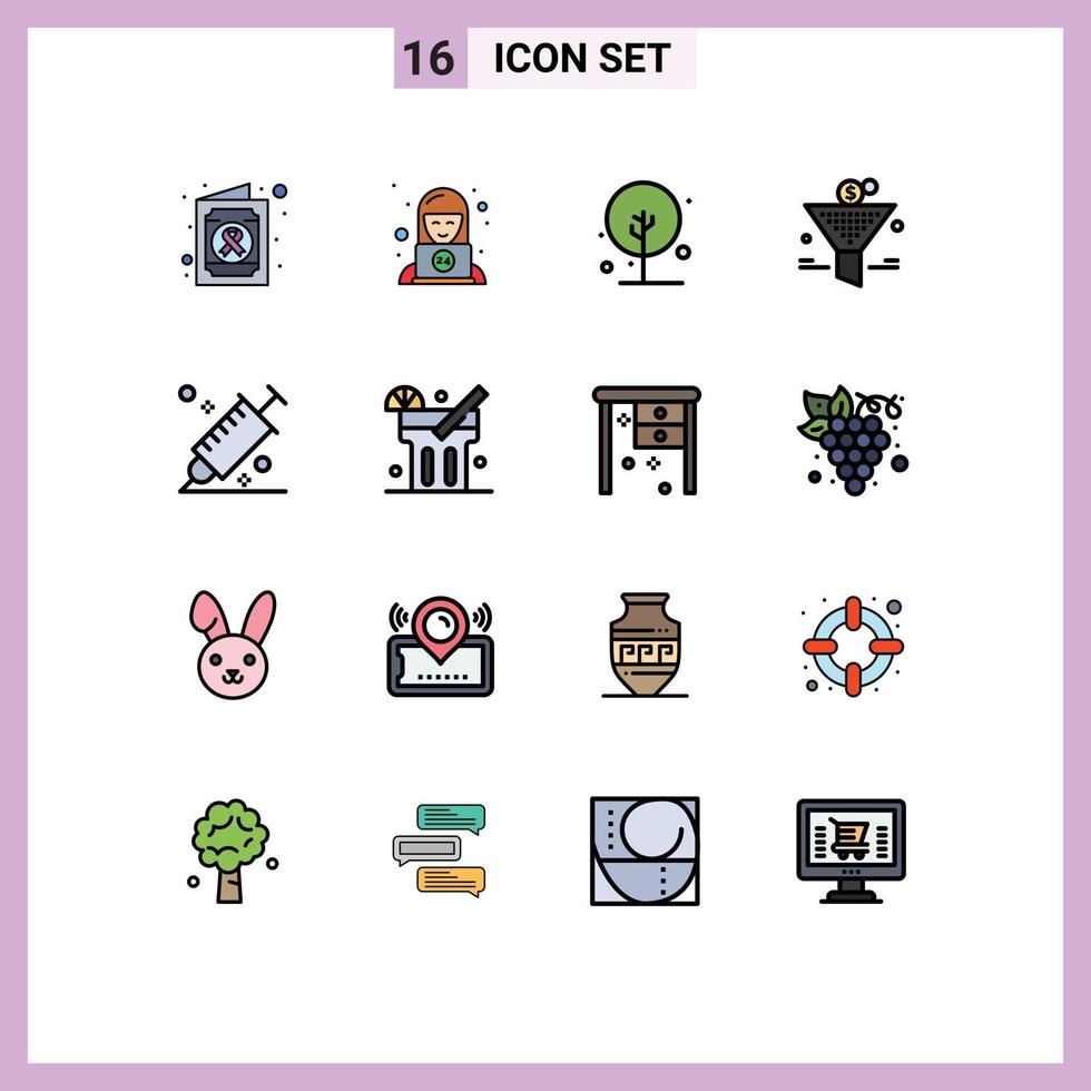 16 universelle, flache, farbgefüllte Linien für Web- und mobile Anwendungen vektor