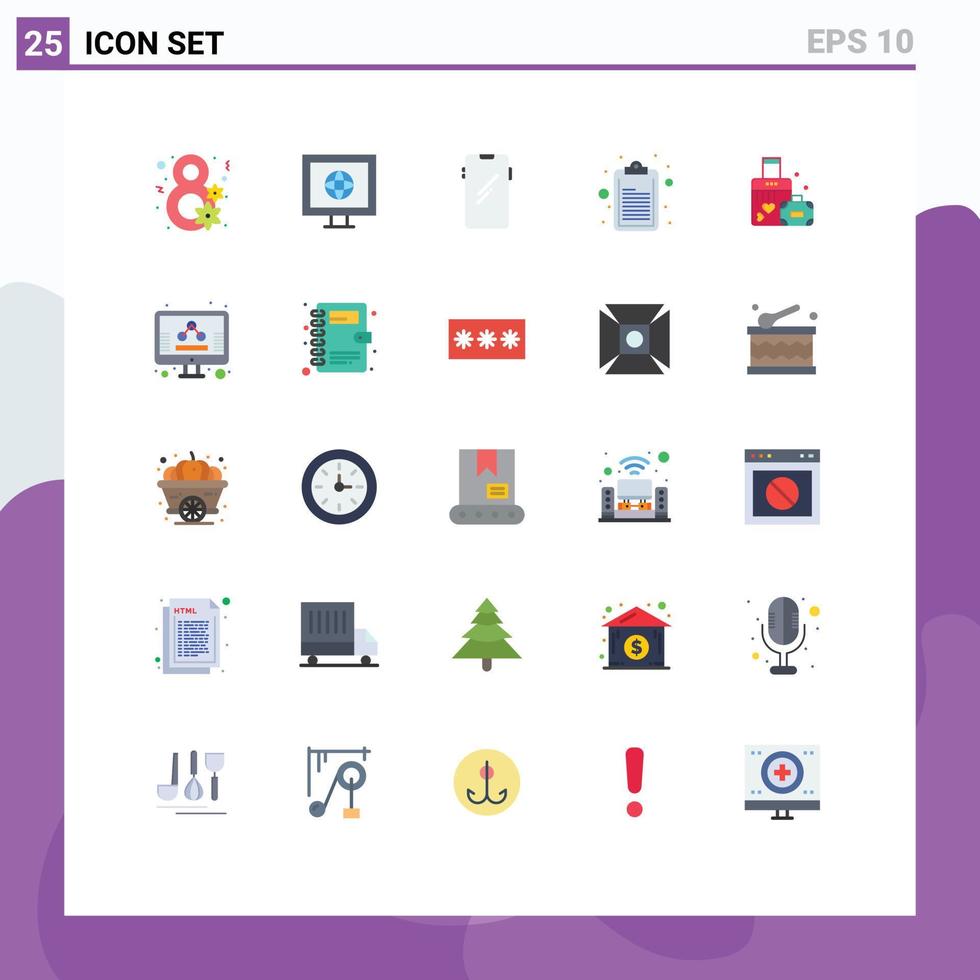 25 användare gränssnitt platt Färg packa av modern tecken och symboler av hjärta portfölj smart telefon notera checklista redigerbar vektor design element