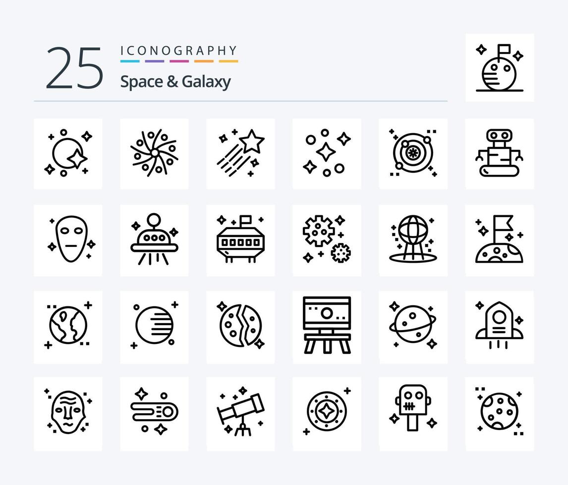 Weltraum und Galaxie 25-Zeilen-Icon-Pack einschließlich Galaxie. Platz. Platz. Galaxis. Platz vektor