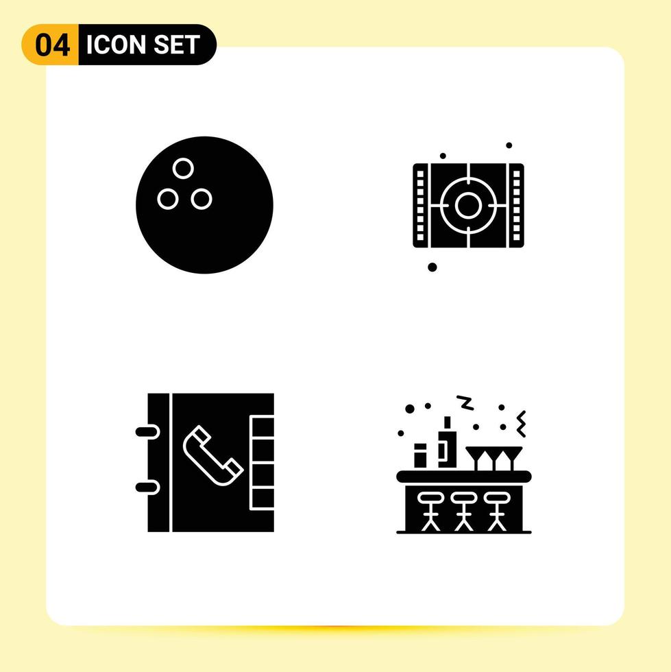 uppsättning av 4 modern ui ikoner symboler tecken för bowling firande konst kontakter fest redigerbar vektor design element