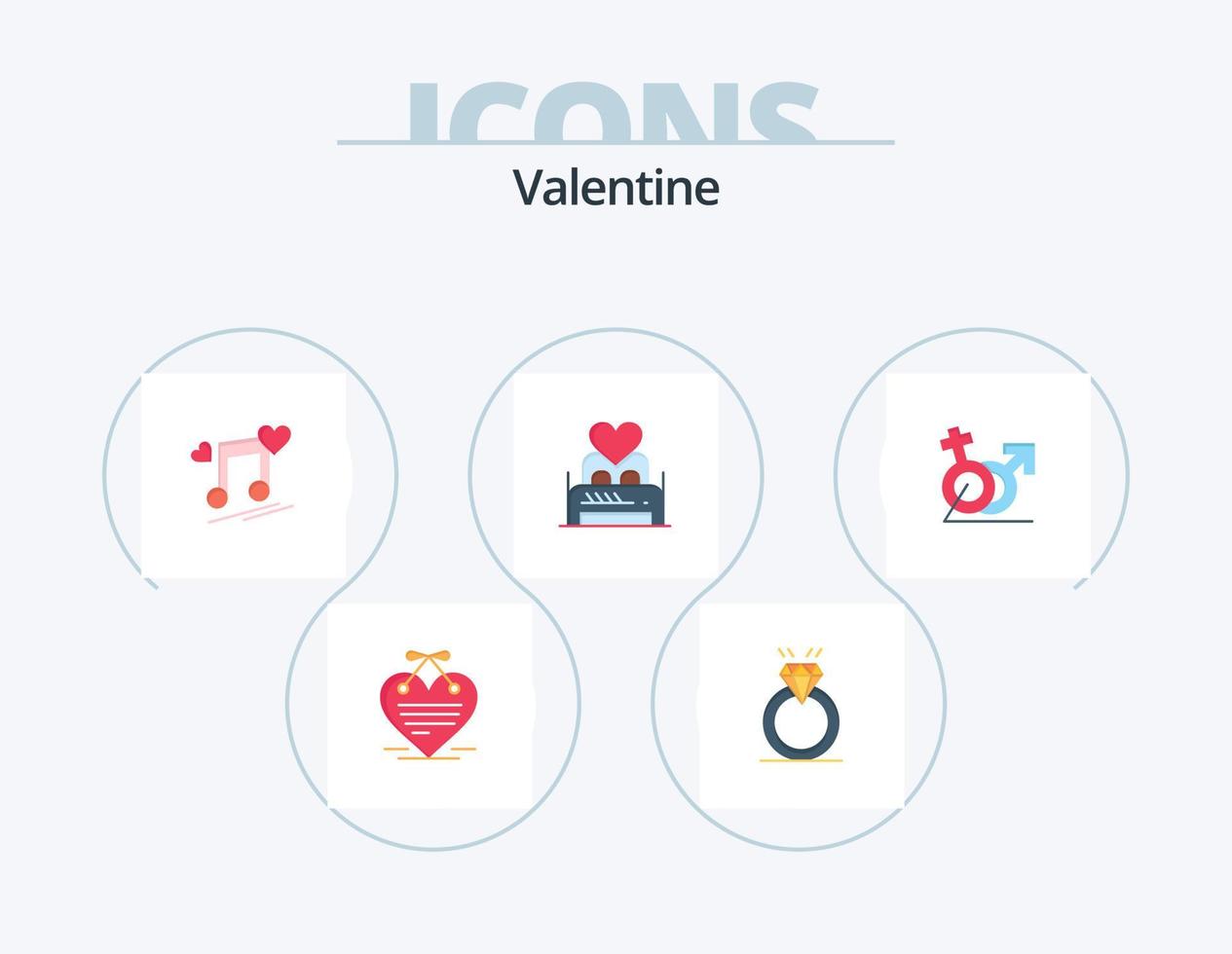 Valentinstag flaches Icon Pack 5 Icon Design. Musikknoten. Tag. Ring. Valentinsgrüße. Liebe vektor