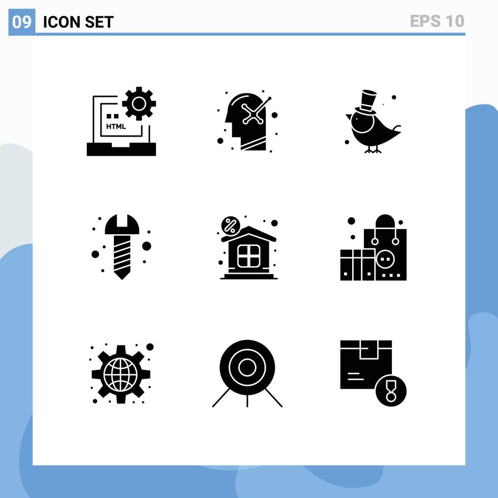 uppsättning av 9 modern ui ikoner symboler tecken för finansiera skruva mänsklig sinne hårdvara Sparv redigerbar vektor design element
