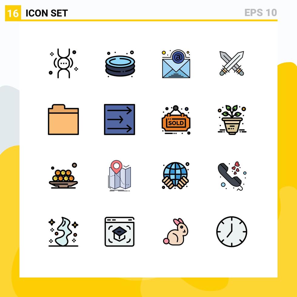 uppsättning av 16 modern ui ikoner symboler tecken för lagring filer e-post vapen fäktning redigerbar kreativ vektor design element