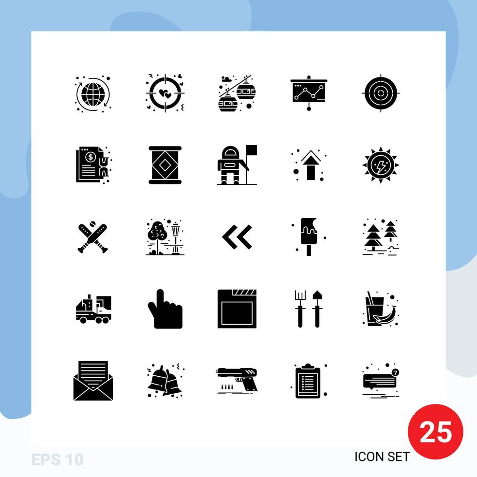 moderner Satz von 25 soliden Glyphen und Symbolen wie bearbeitbare Vektordesign-Elemente für Kreisziele, Transportzieldiagramme vektor