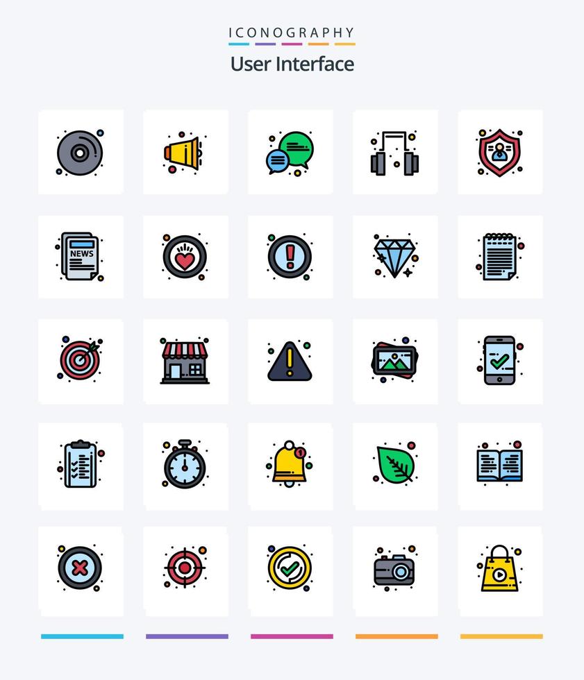 kreative Benutzeroberfläche 25 Zeilen gefülltes Icon Pack wie Artikel. beschützen. Plaudern. Menschen. Unterstützung vektor