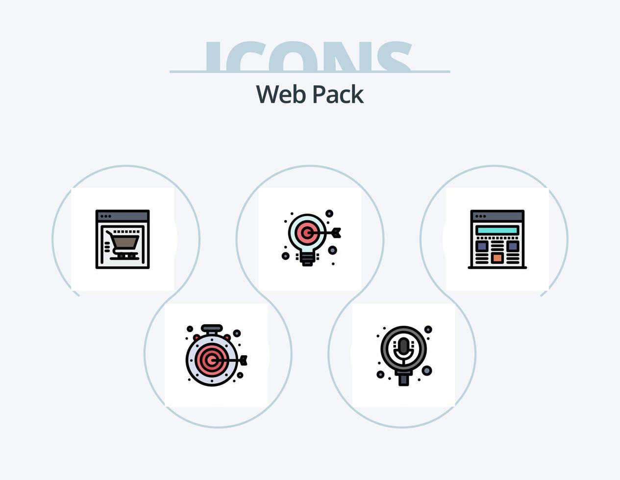 Web Pack Zeile gefüllt Icon Pack 5 Icon Design. . Einkaufswagen. Suche. E-Commerce. Kreativität vektor