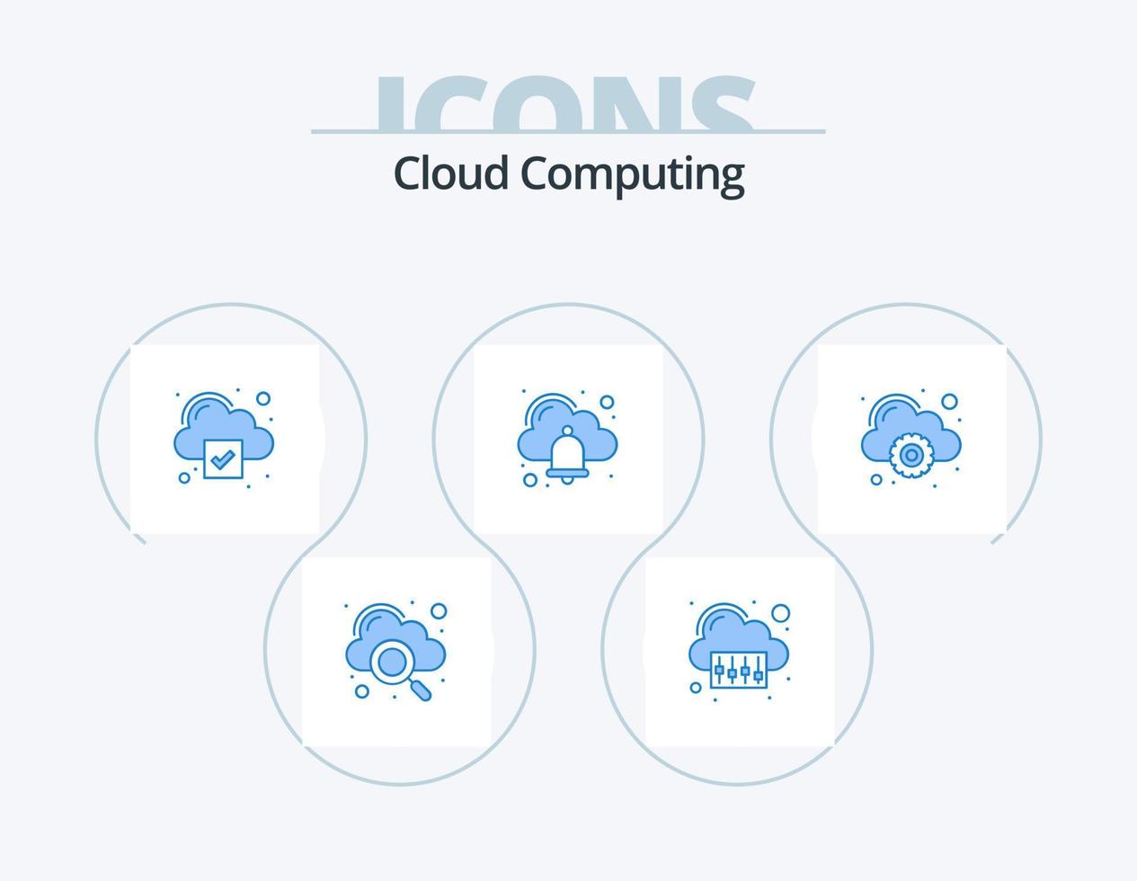 Cloud-Computing-blaues Icon-Pack 5-Icon-Design. Einstellung. prüfen. Alarm . Glocke vektor