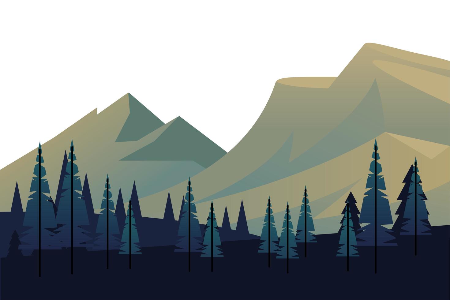 vintersäsong landskap scen med tallskog och berg vektor