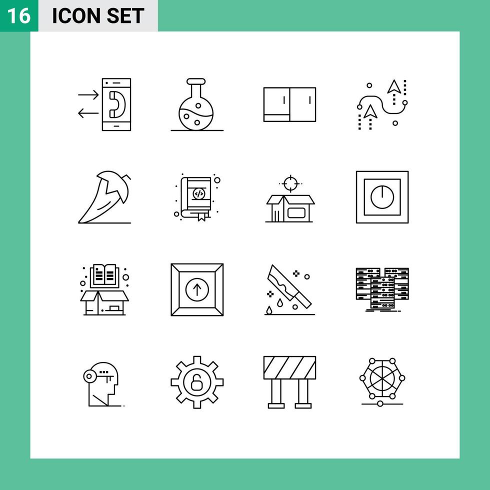 Piktogramm-Set mit 16 einfachen Umrissen von Chili-Entwicklungsschrank-Design-Codierung editierbarer Vektor-Design-Elemente vektor