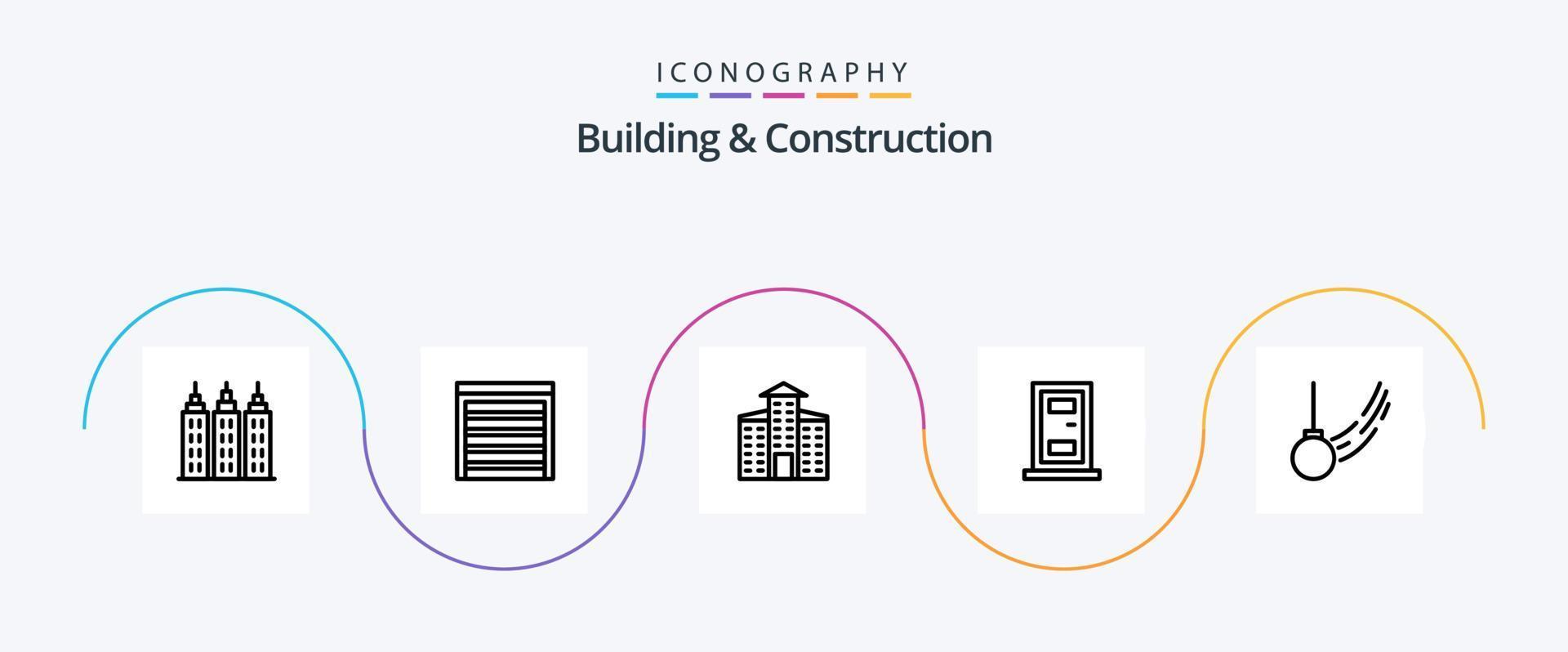 Bau- und Konstruktionslinie 5 Icon Pack inklusive Bewegung. gebunden. Stadt. schwingen. Haus vektor