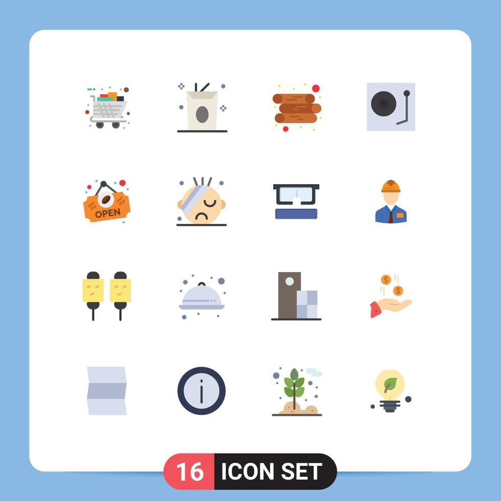 grupp av 16 platt färger tecken och symboler för gåvor energi vagn drycker trä redigerbar packa av kreativ vektor design element