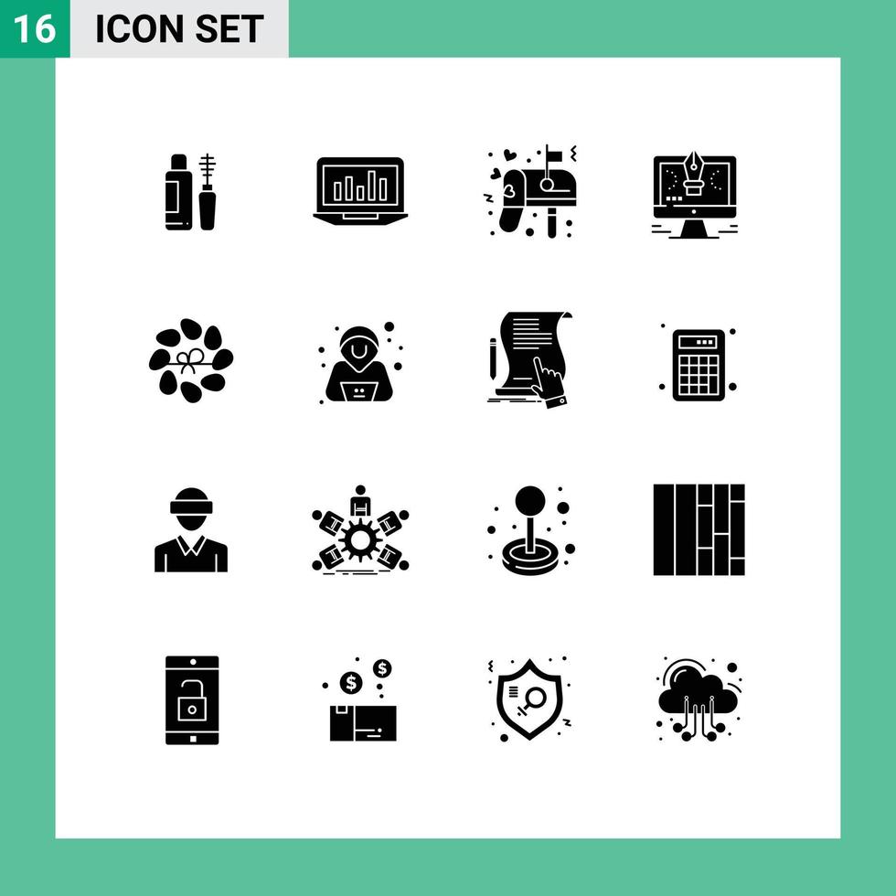 användare gränssnitt packa av 16 grundläggande fast glyfer av design dator statistik teckning post redigerbar vektor design element