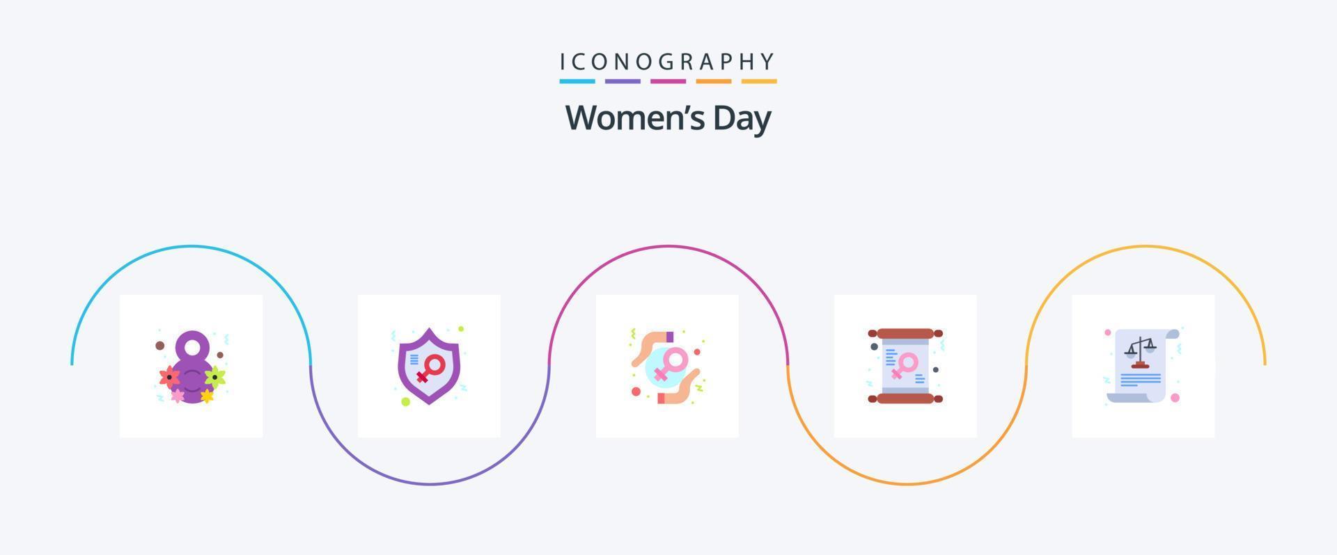 kvinnor dag platt 5 ikon packa Inklusive inbjudan. dag. kvinna. kort. rättigheter vektor