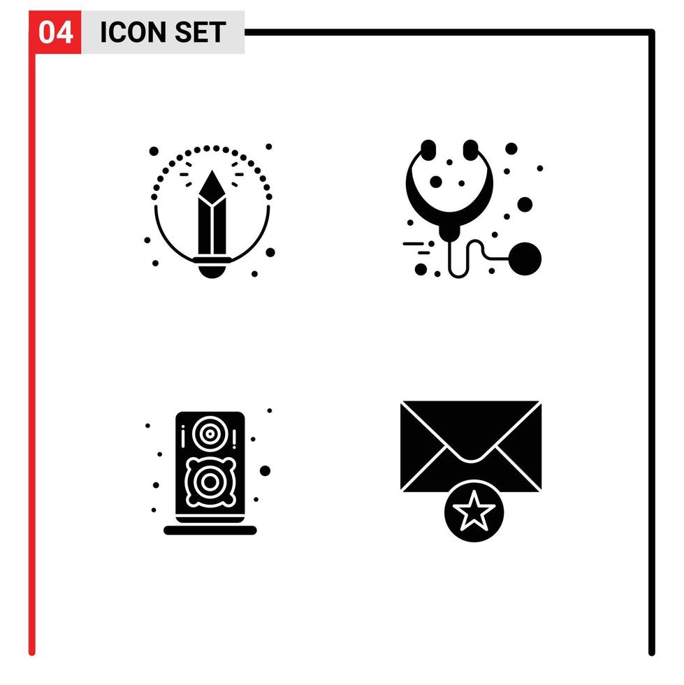 Satz von 4 Vektor-Solid-Glyphen auf dem Gitter für kreative Lautsprecherpflege Stethoskop-Nachricht editierbare Vektordesign-Elemente vektor