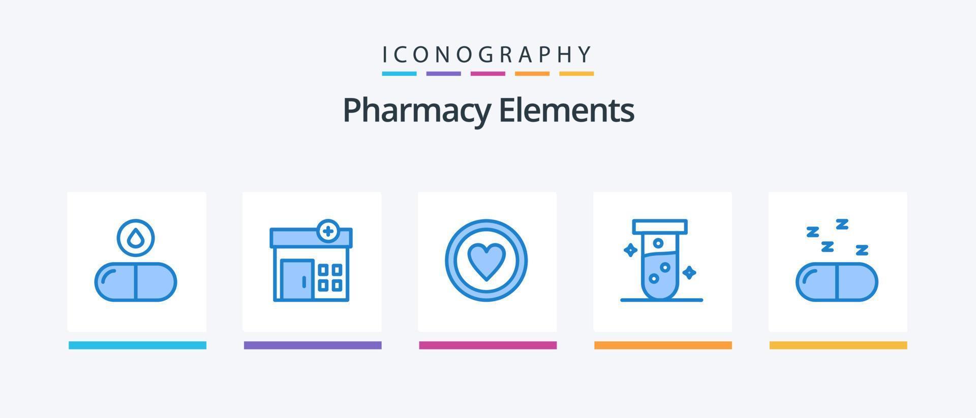 apotek element blå 5 ikon packa Inklusive piller. läkemedel. kärlek. labb. medicinsk. kreativ ikoner design vektor