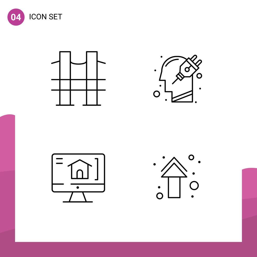 4 thematische Vektor-Filledline-Flachfarben und editierbare Symbole von Bridge Computer Road Mind House editierbare Vektordesign-Elemente vektor
