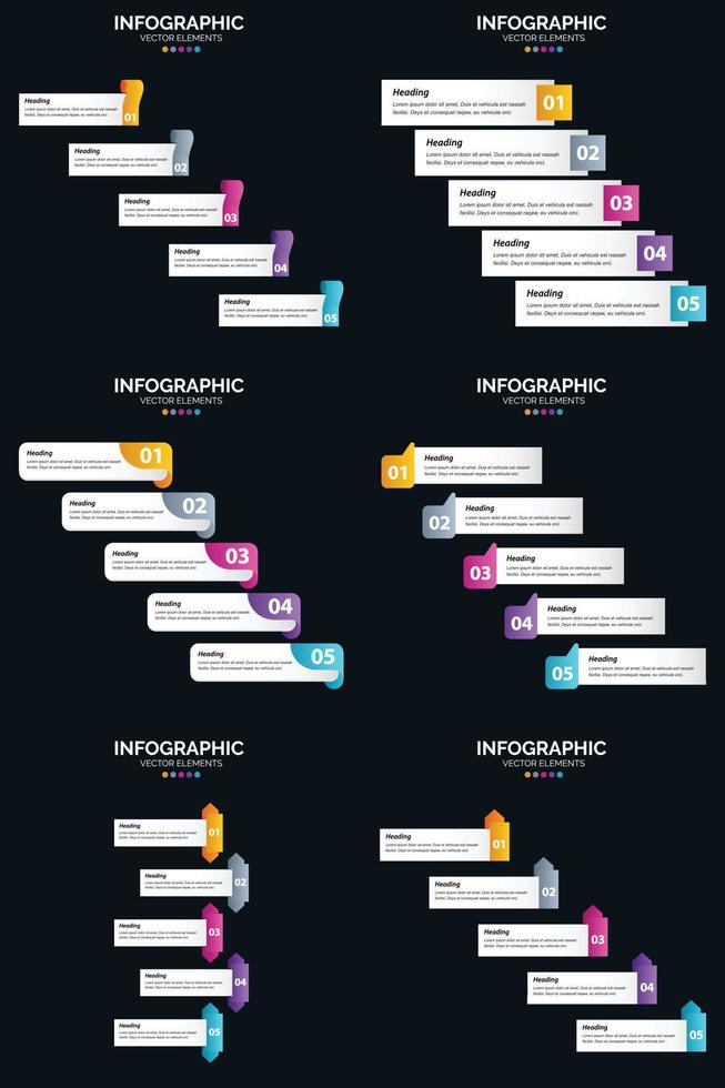 vektor 6 infographics packa presentation glida mall 5 steg cykel diagram och tidslinjer