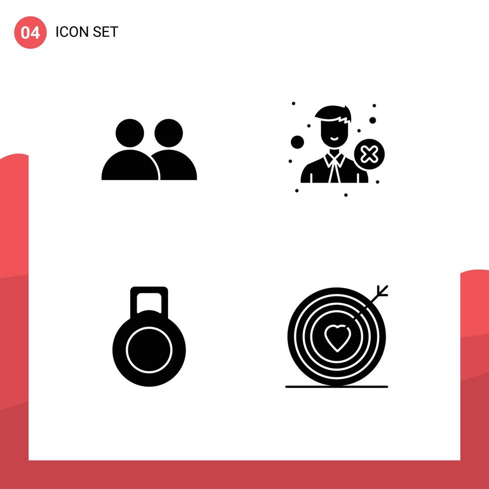 uppsättning av 4 kommersiell fast glyfer packa för Lägg till hantel Twitter kontor kärlek redigerbar vektor design element