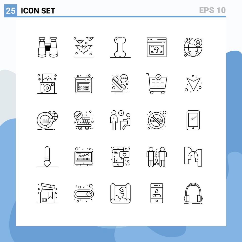 uppsättning av 25 modern ui ikoner symboler tecken för låsa pil hälsa hemsida sida redigerbar vektor design element