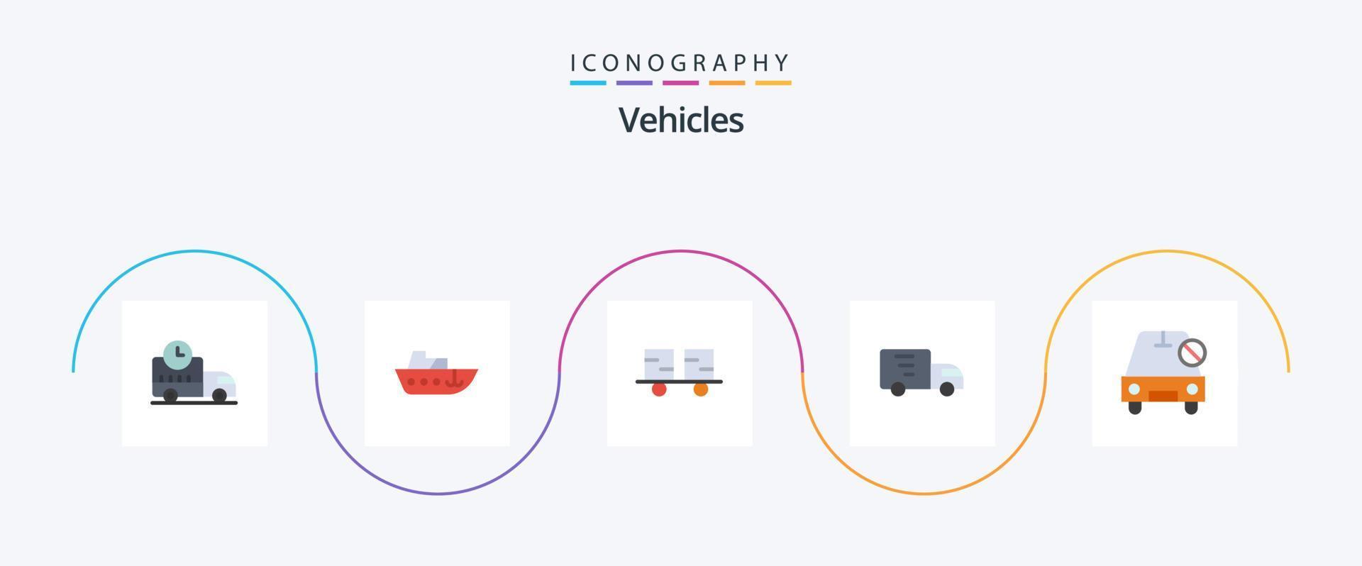 Fahrzeuge Flat 5 Icon Pack inklusive Auto. Transport. Raupenfahrzeuge. LKW. Gabelstapler vektor