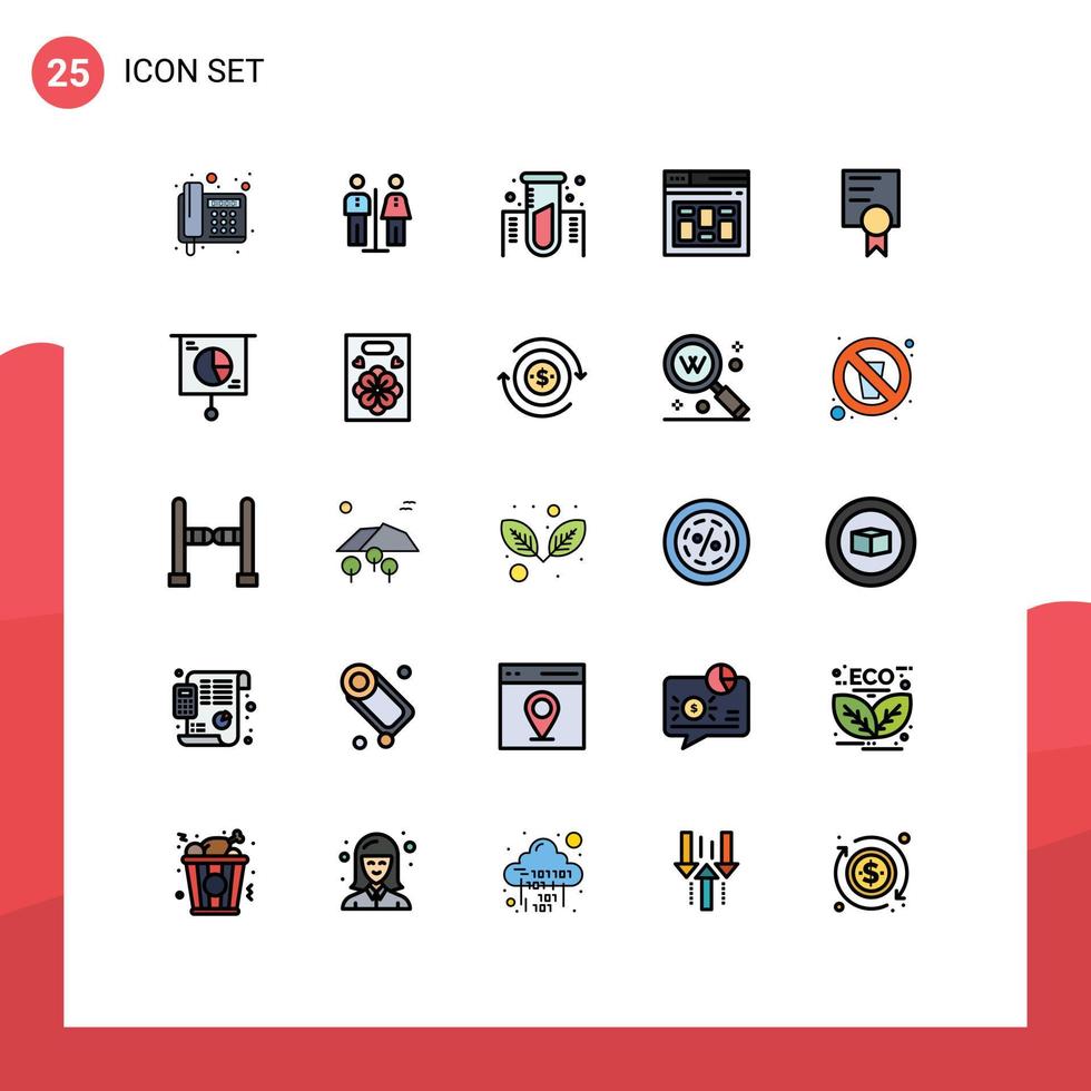 användare gränssnitt packa av 25 grundläggande fylld linje platt färger av utbildning sida kemi internet browser redigerbar vektor design element