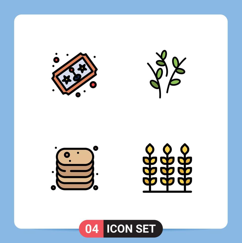 universell ikon symboler grupp av 4 modern fylld linje platt färger av biljett konserverad joystick påsk mat redigerbar vektor design element
