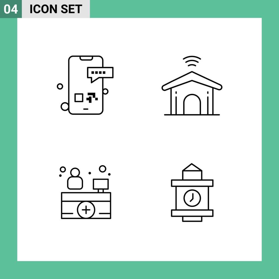 modern uppsättning av 4 fylld linje platt färger och symboler sådan som kommunikation sjukhus reception smartphone Hem medicinsk redigerbar vektor design element