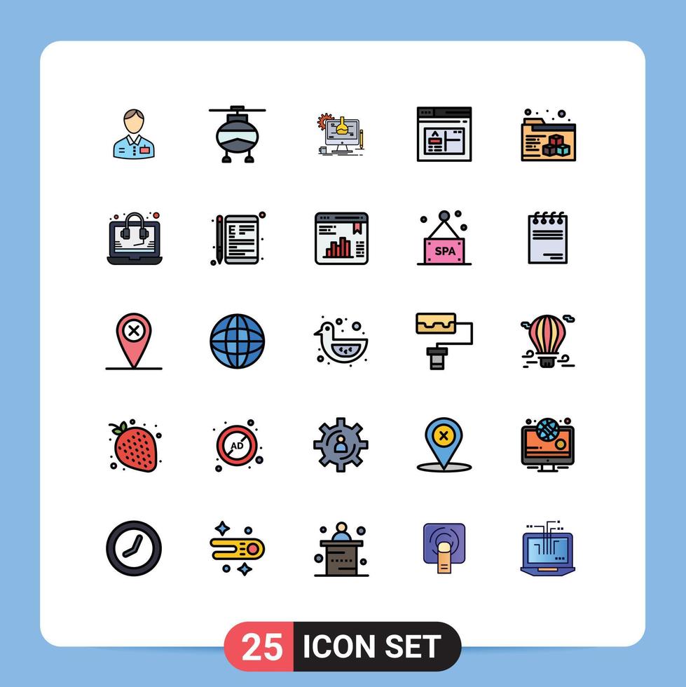stock vektor ikon packa av 25 linje tecken och symboler för utskrift sida fordon browser teknologi redigerbar vektor design element
