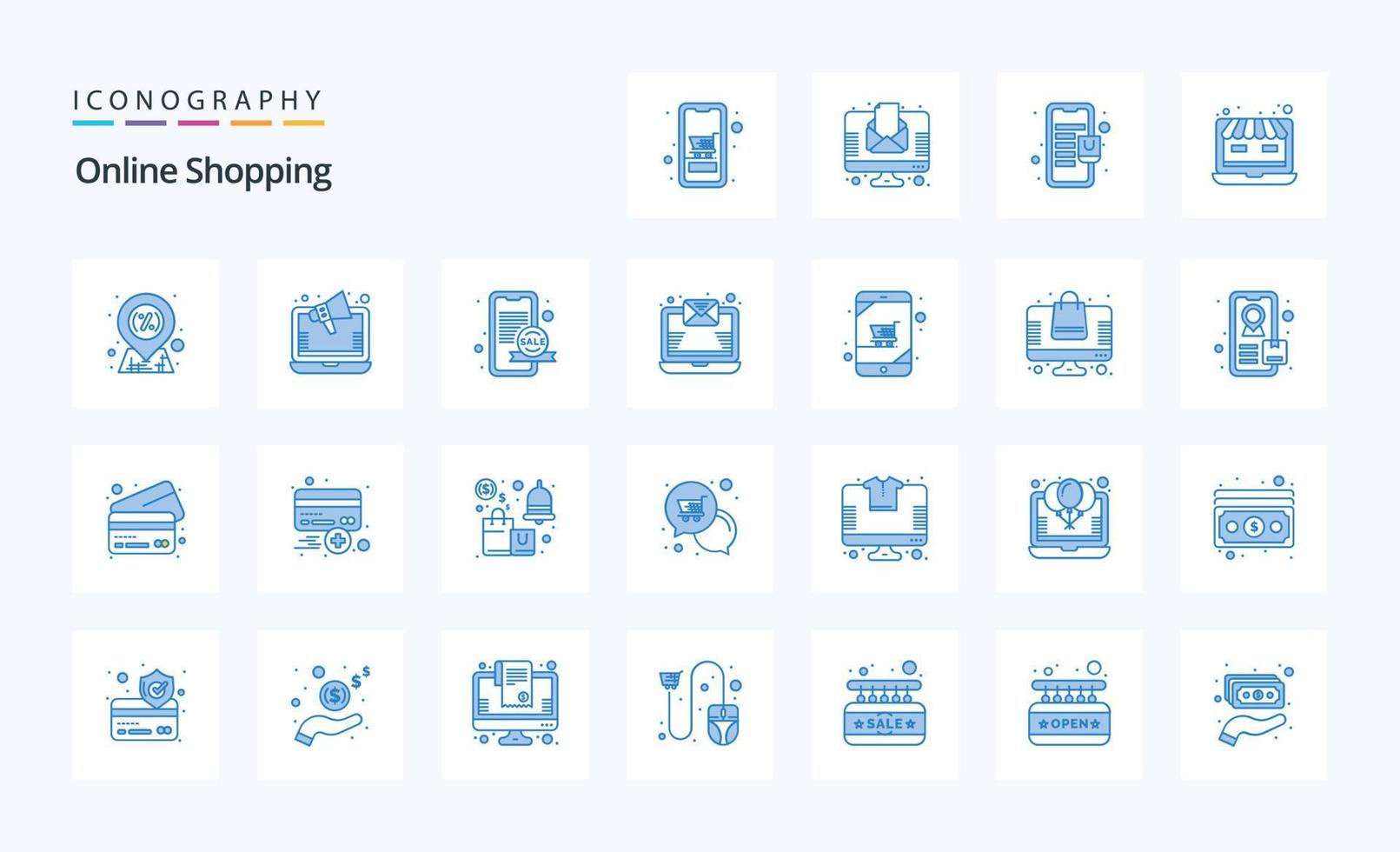 25 Online-Shopping-Blau-Icon-Pack vektor