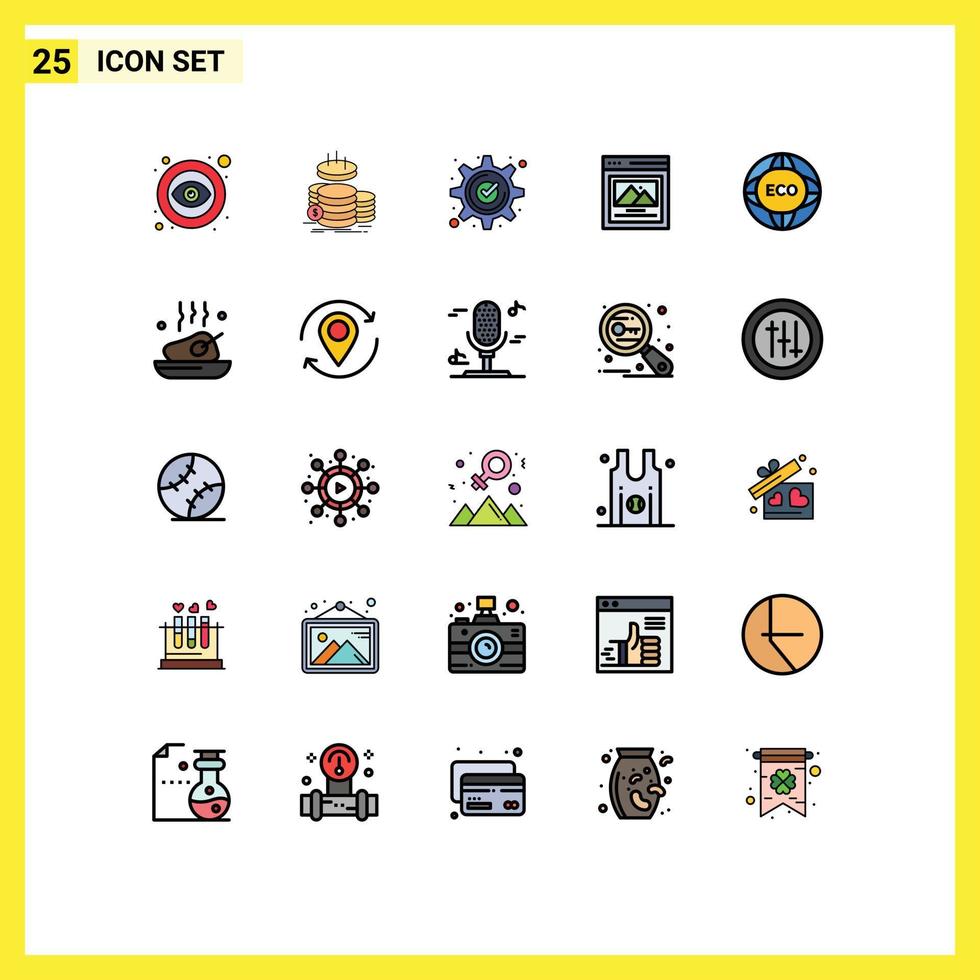 Stock Vector Icon Pack mit 25 Zeilenzeichen und Symbolen für die Umwelt benutzerdefinierte Bildeinsparungen Interface Gear editierbare Vektordesign-Elemente