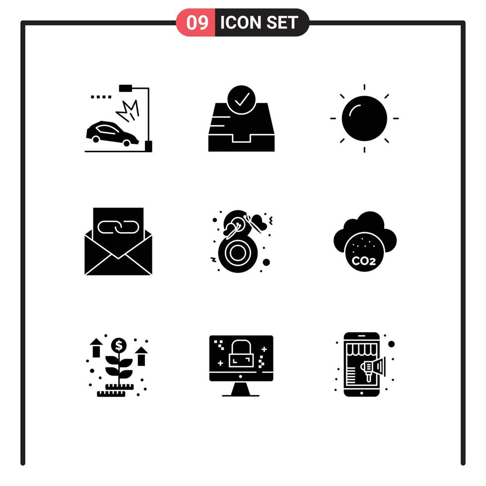 9 tematiska vektor fast glyfer och redigerbar symboler av mode fjäril Sol skönhet e-post redigerbar vektor design element