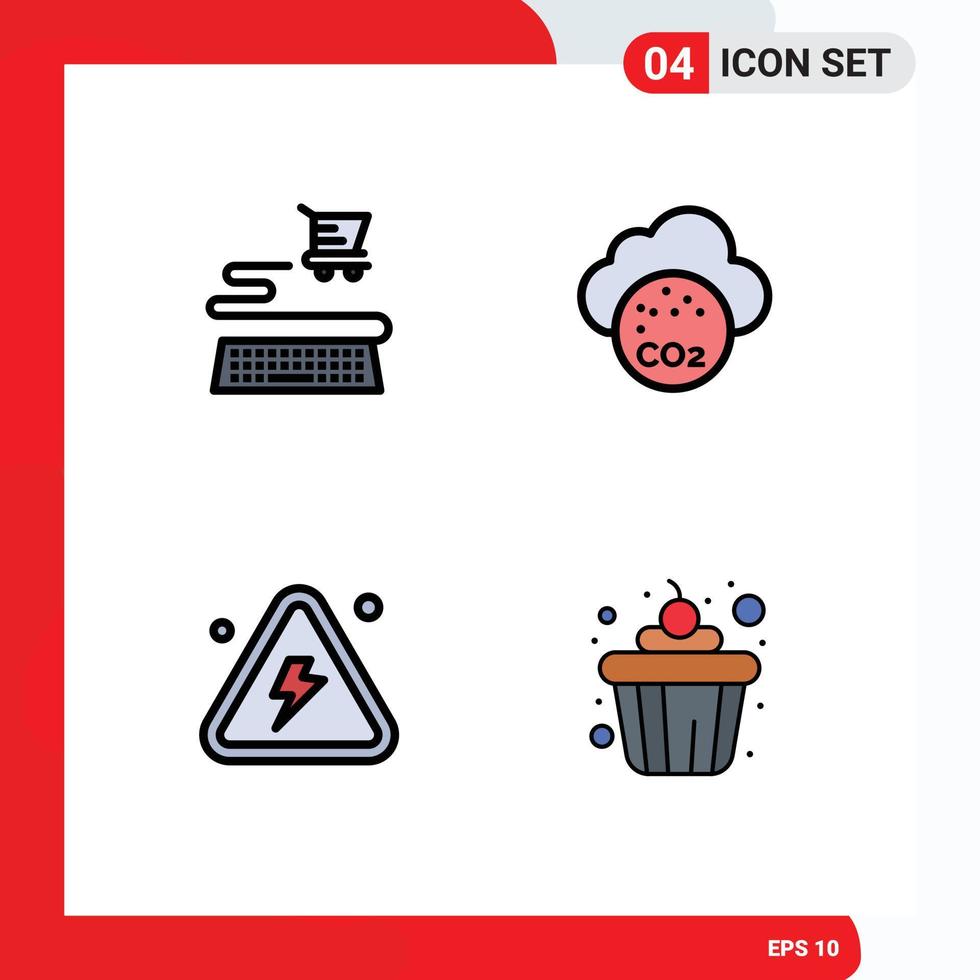 Stock Vector Icon Pack mit 4 Zeilen Zeichen und Symbolen für E-Commerce Feuer Luftverschmutzung Wissenschaft editierbare Vektordesign-Elemente
