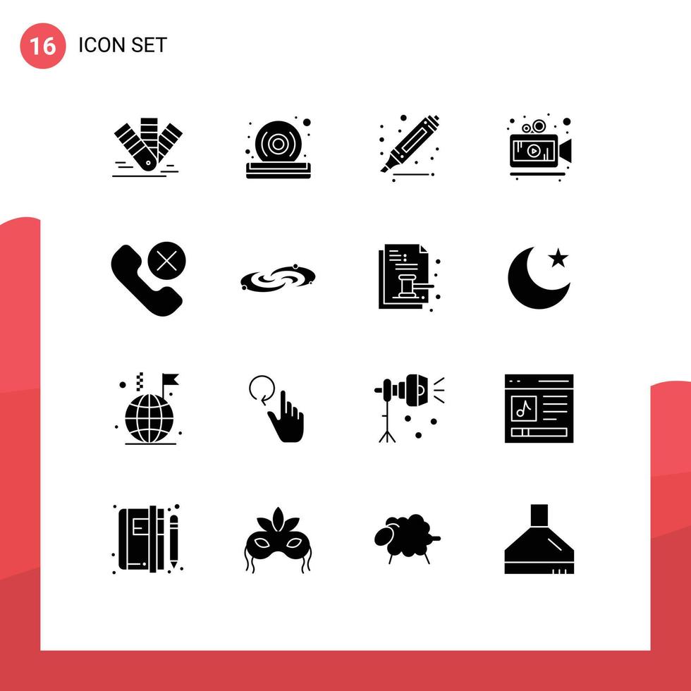 16 universelle solide Glyphen für Web- und mobile Anwendungen Mobile Call Player Videokamera bearbeitbare Vektordesign-Elemente vektor
