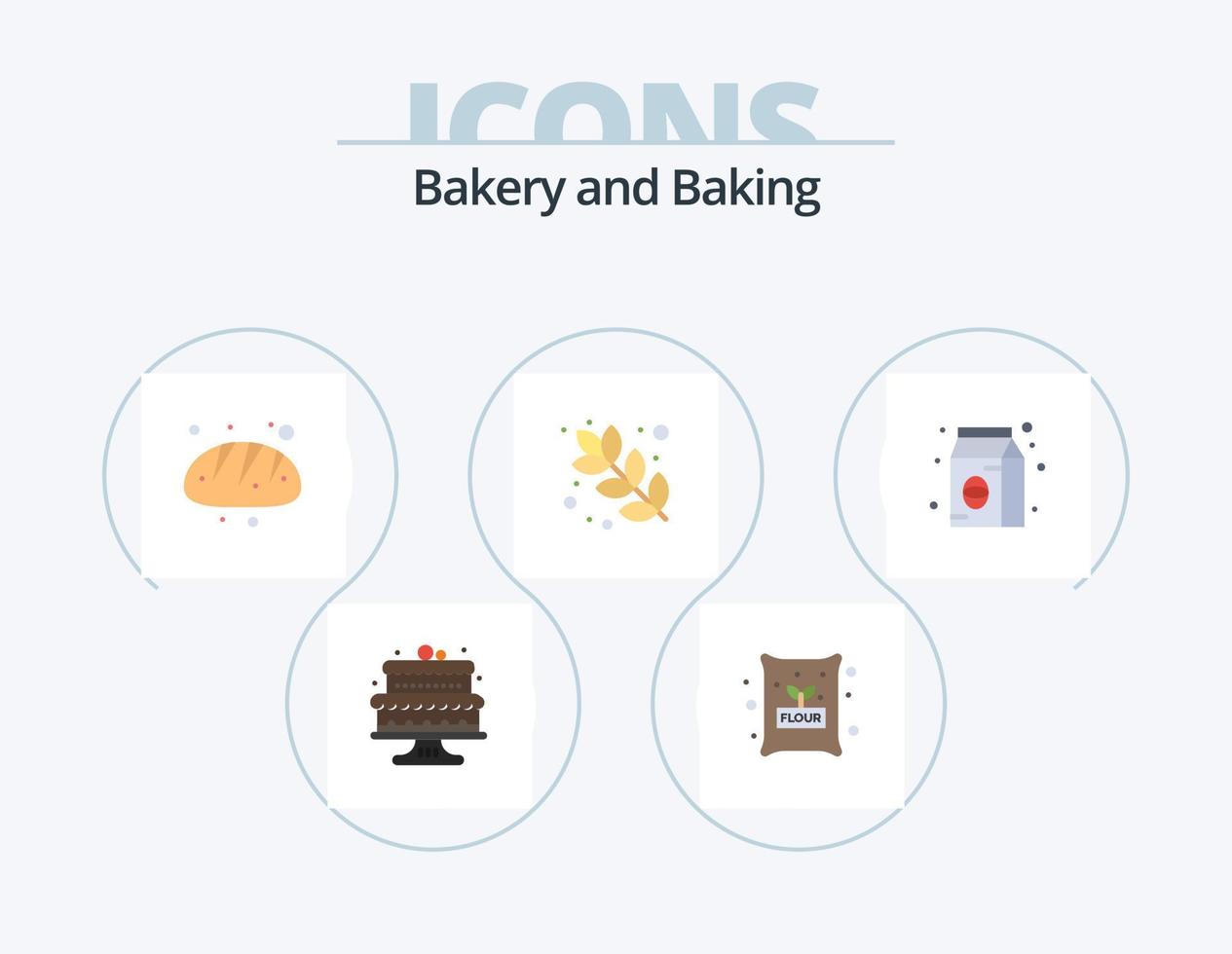 Backen flach Icon Pack 5 Icon Design. Lebensmittel. Bohne. Bäckerei. Mehl. Backen vektor