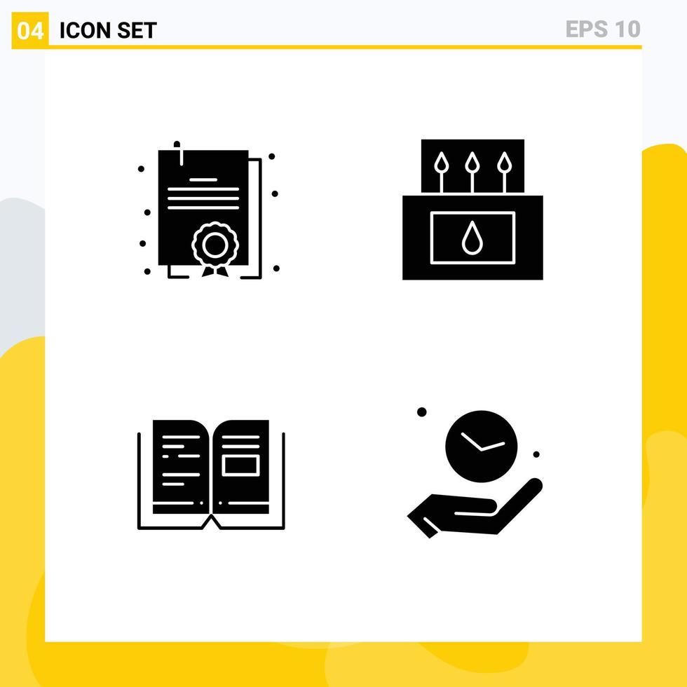 Satz von 4 kommerziellen soliden Glyphen-Paketen für bearbeitbare Vektordesign-Elemente für Zertifikate, Wissen, Abenteuer, Naturuhr vektor