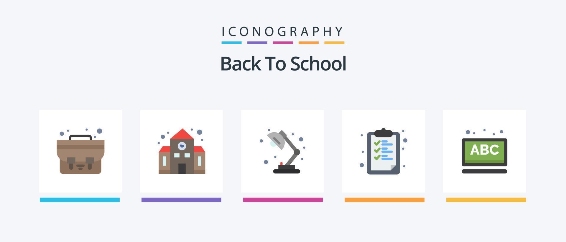 tillbaka till skola platt 5 ikon packa Inklusive uppkopplad. abc. studie. utbildning. urklipp. kreativ ikoner design vektor