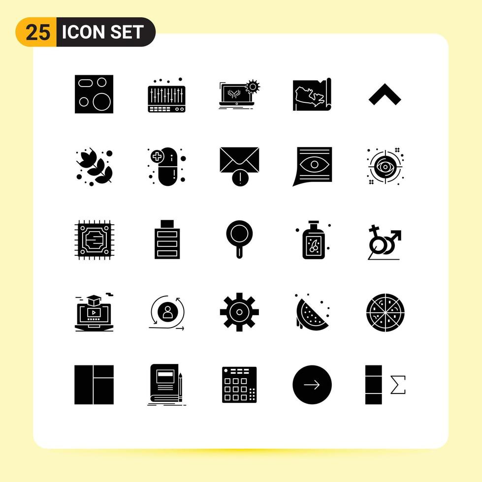 25 användare gränssnitt fast glyf packa av modern tecken och symboler av upp kanada plan värld hårdvara redigerbar vektor design element