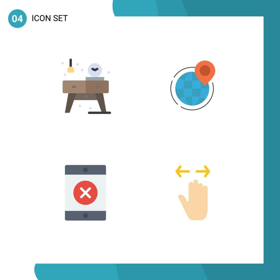 4 universelle flache Symbolzeichen Symbole der Heimatwelt Uhr globale Smartphone editierbare Vektordesign-Elemente vektor