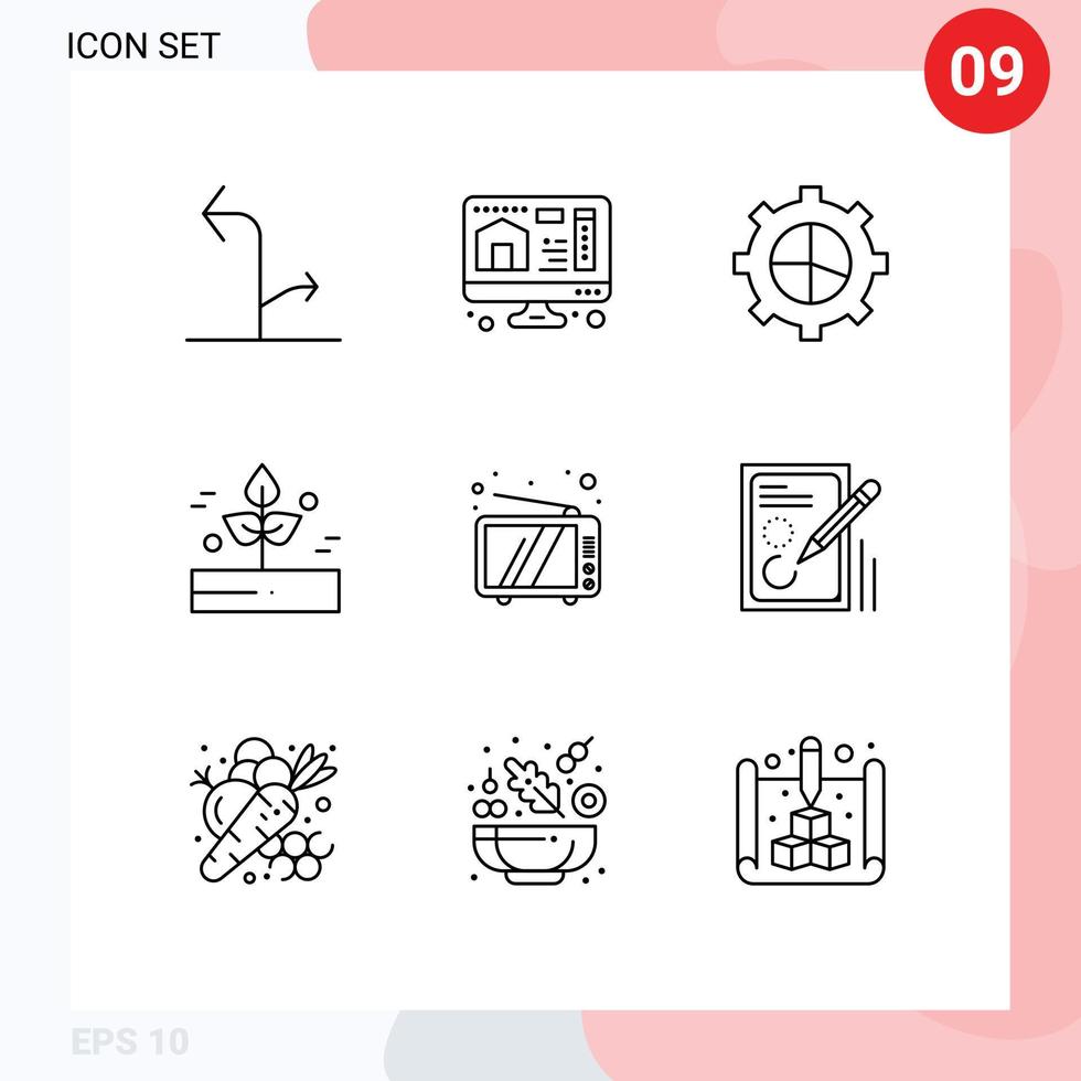 Mobile Interface Gliederungssatz von 9 Piktogrammen von TV-Retro-Finanzen Regenpflanze editierbare Vektordesign-Elemente vektor