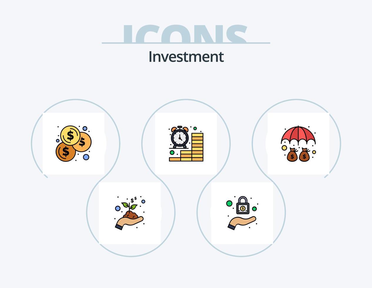 investering linje fylld ikon packa 5 ikon design. finansiera. klocka. guld. företag. pärla vektor