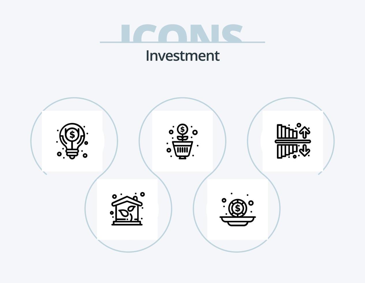 investering linje ikon packa 5 ikon design. investering. eko. investering. pengar. mynt vektor