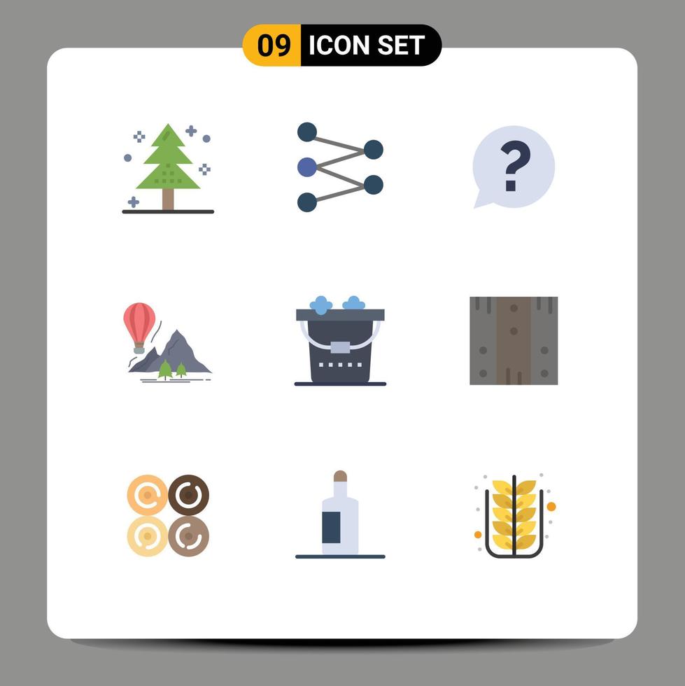 modern uppsättning av 9 platt färger och symboler sådan som rena camping chatt bergen utforska redigerbar vektor design element