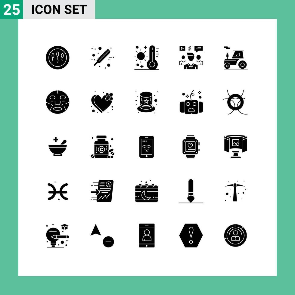 Gruppe von 25 soliden Glyphenzeichen und Symbolen für Gruppenchat-Celsius-Diskussionswetter editierbare Vektordesign-Elemente vektor
