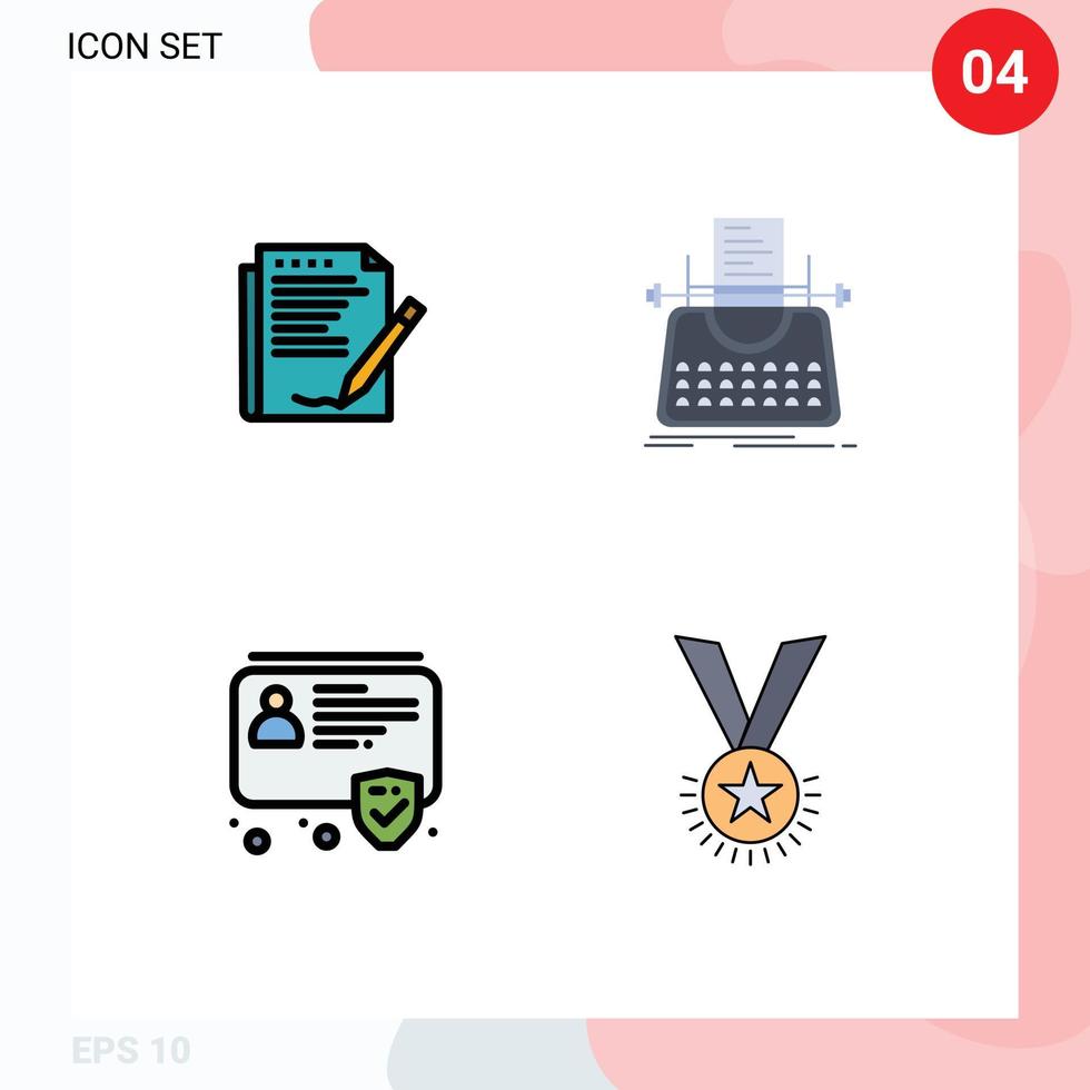 4 tematiska vektor fylld linje platt färger och redigerbar symboler av avtal författare layout blog bricka redigerbar vektor design element